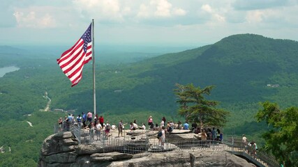 Chimney Rock at Chimney Rock State Park in North Carolina, USA. American travel destination in Appalachian mountains.