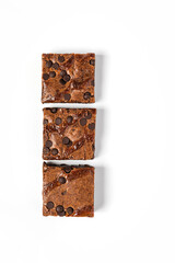 Chocolate brownie dessert on white background