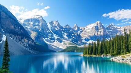 Naklejka premium Breathtaking panorama of a majestic mountain range under clear blue sky