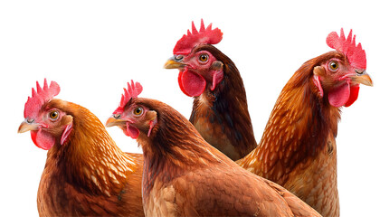 Naklejka premium Group of chickens hen isolated on transparent background