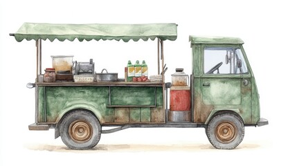 Obraz premium Green truck with canopy, versatile transportation and mobile solutions for business recreation