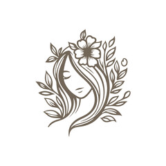 Natural beauty woman long hair vintage logo for salon or cosmetic product with line art style. Line art floral women logo design. creative vintage editable vector illustration.	 beautiful girl icon