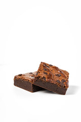 Chocolate brownie dessert on white background