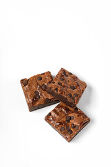 Chocolate brownie dessert on white background