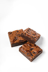 Chocolate brownie dessert on white background