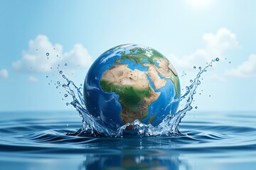 Global Water Conservation Earth Globe Splashing into Pristine Water