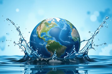 Planet Earth Immersed in Water Splash Global Water Conservation Concept