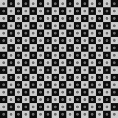 Checkered pattern with black and white squares and gray circles