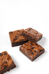 Chocolate brownie dessert on white background