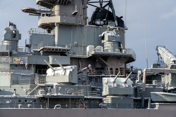 Anti Aircraft Guns on the Battleship Wisconsin in Norfolk Virginia After a Snow Storm