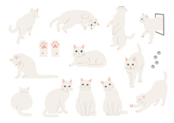 白猫の手描きイラストセット