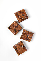 Chocolate brownie dessert on white background