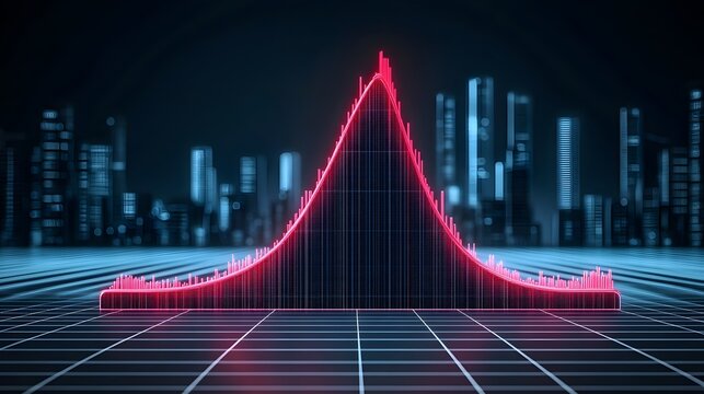 Neon Cityscape Background with 3D Gaussian Bell Curve Graph - Powered by Adobe
