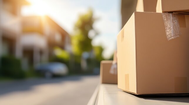 Organized Moving Boxes in Storage Unit - High Quality Photo of Neatly Packed Cartons, Realistic Lighting and Detail