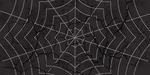 Spider silhouette vector on black background .Outline cobweb for horror Halloween party designs.