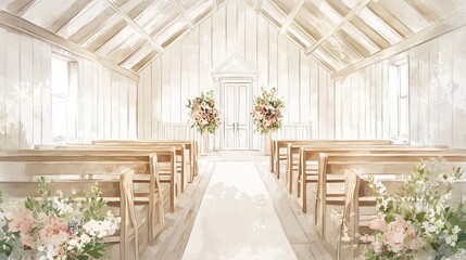 Watercolor Sketch of a Simple White Wedding Chapel