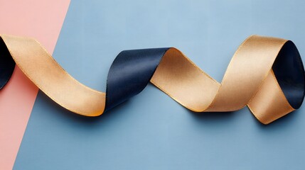 Elegant Gold and Black Ribbon Swirl on Pastel Background