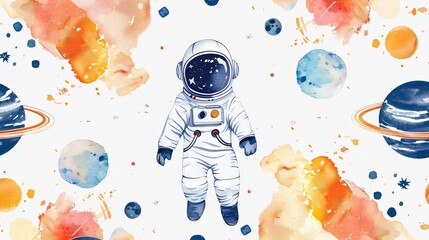 Watercolor Space Baby Vector Pattern for Commercial Use