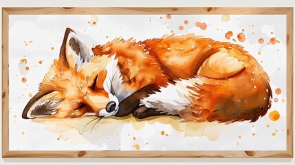 Watercolor Sleeping Fox Illustration for Decoration