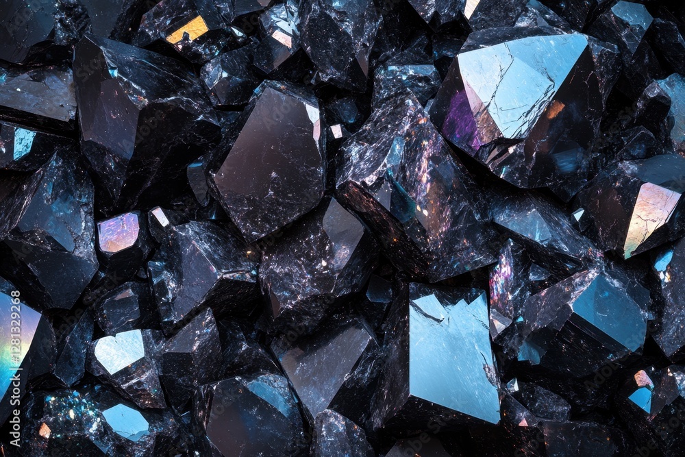 Poster captivating close up of sparkling obsidian crystals showcasing their unique texture and iridescent r
