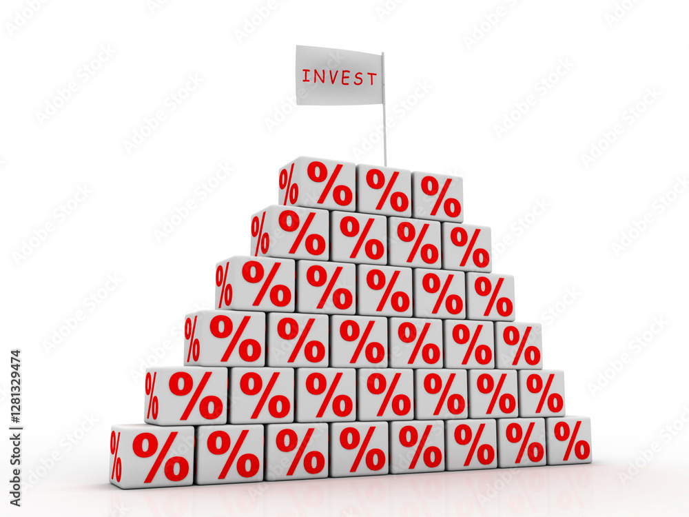 Aufkleber 3d rendering percentage icon with cube