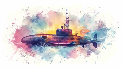 Colorful Submarine Illustration: Vector Illustration for Design