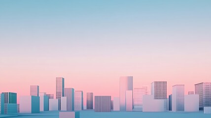 Modern skyline at sunset with vibrant colors.