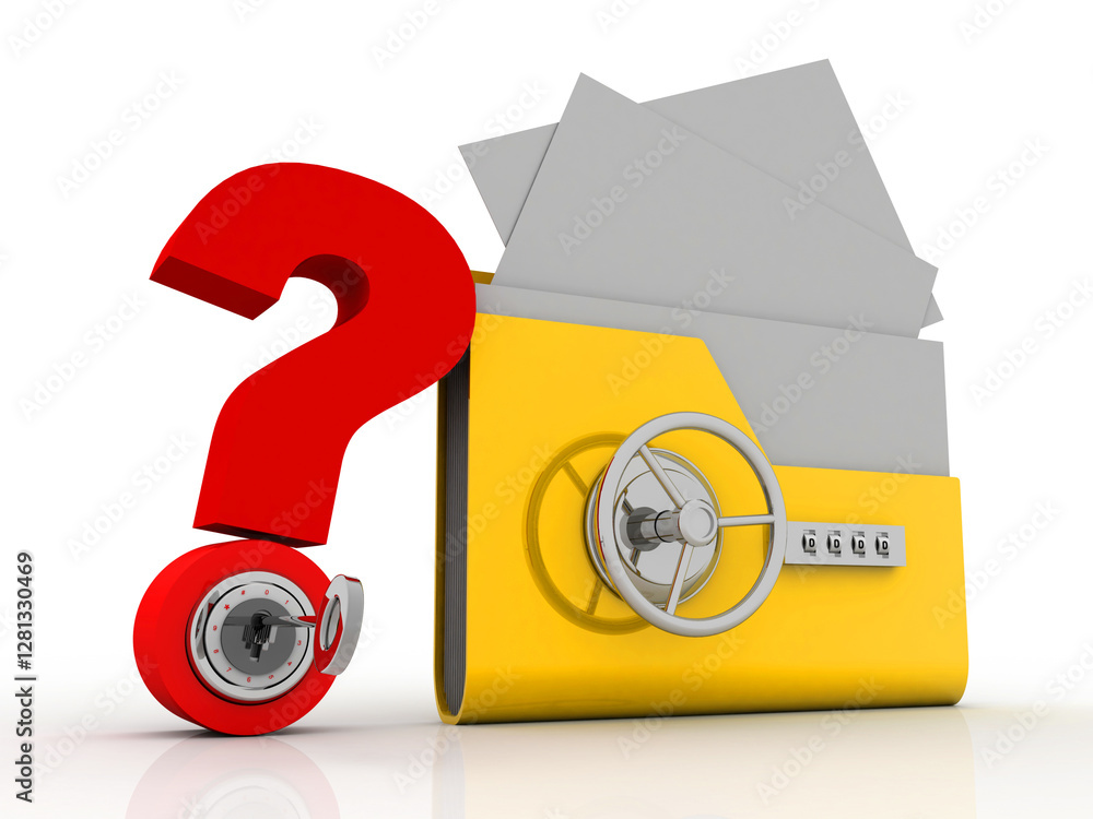 Poster 3d rendering file folder with question symbol protected lock