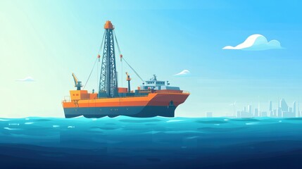 Fototapeta premium Offshore Drill Vessel Navigating Turquoise Waters: A Symbol of Energy and Construction Amidst Ecological Considerations