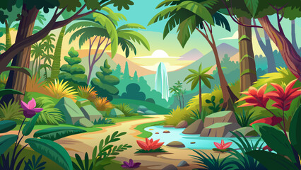 A lush tropical rainforest wallpaper featuring vibrant green foliage and  jungle canopies.