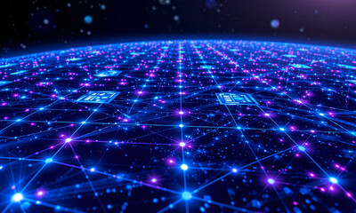 Obraz premium A futuristic intergalactic communication grid featuring glowing digital lines and nodes