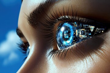 Cybernetic eye with intricate details showcasing technology and emotion.