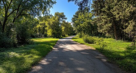 Obraz premium Divergent Pathways: A Summer Scene with Three Distinct Routes in a Park Landscape