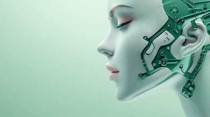 Woman and machine, a futuristic portrait of symbiosis between human ai futuristic