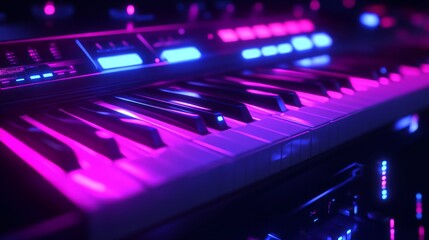 Obraz premium Digital synthesizer keys dynamically lighting up as if played in real-time. 