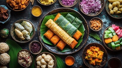 Assorted Malaysian Cuisine Delicious Food Display