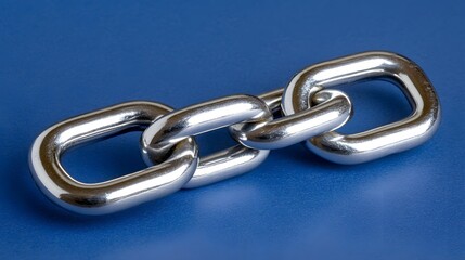 Obraz premium Closeup Shiny Stainless Steel Chain Links on Blue Background