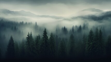 Obraz premium Misty Mountain Forest: A Serene Landscape