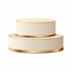 Realistic illustration of a two-tiered cream-colored podium with smooth surfaces and rounded edges, accented with gold trim, isolated on transparent background.