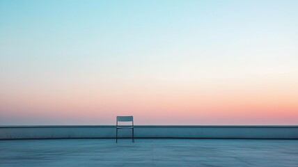A solitary chair against a serene backdrop.