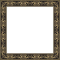 Vector square gold and black ancient Russian ornament. Slavic rectangle, border, frame. Painting of the royal chambers