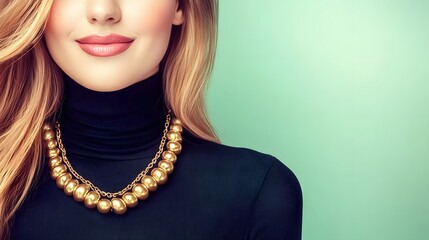 Elegant Woman with Blonde Hair and Gold Necklace, Fashion Portrait