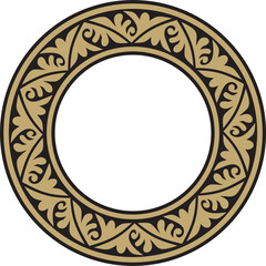 Vector gold and black round classic byzantine ornament. Circle, ring, border, Ancient Greece, Eastern Roman Empire frame. Decoration of the Russian Orthodox Church
