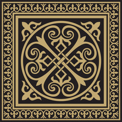Vector gold and black square classic byzantine ornament. Rectangle, border, Ancient Greece, Eastern Roman Empire frame. Decoration of the Russian Orthodox Church