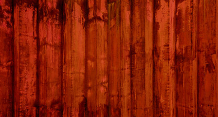 close up weathered red corrugated metallic wall, displaying a mesmerizing interplay of light and...