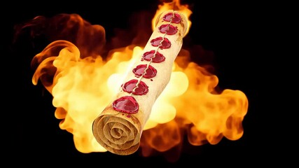 A Seven Seals scroll with explosion effects Prophecies Revelation End of Time Second Coming of Jesus 4K