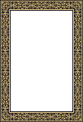 Vector square European gold and black ornament. Rectangular pattern, circle, ring of the Middle Ages. Revival border. Decorations of palaces and churches
