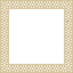 Vector square european gold ornament. Rectangular pattern, circle, ring of the Middle Ages. Revival border. Decorations of palaces and churches