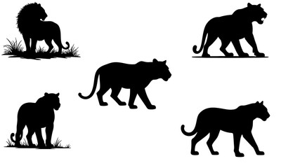 Tiger And Lion Silhouette Vector.