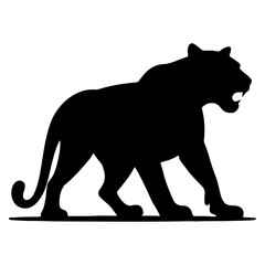 black silhouette of running tiger on white background of vector illustration